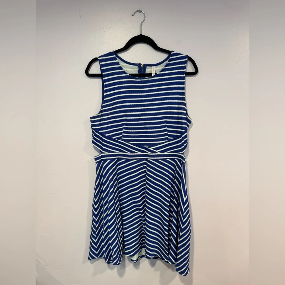 Xhilaration Blue White Striped Cutout A-Line Mini Dress Size Large